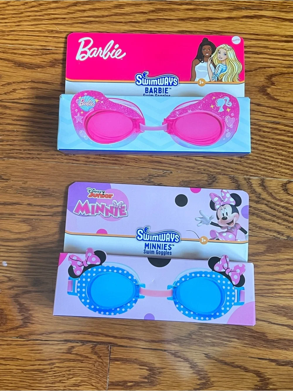 NWT Swimways Bundle Of Goggles: Barbie Pink Kids  and Minnie Blue Swim Goggles